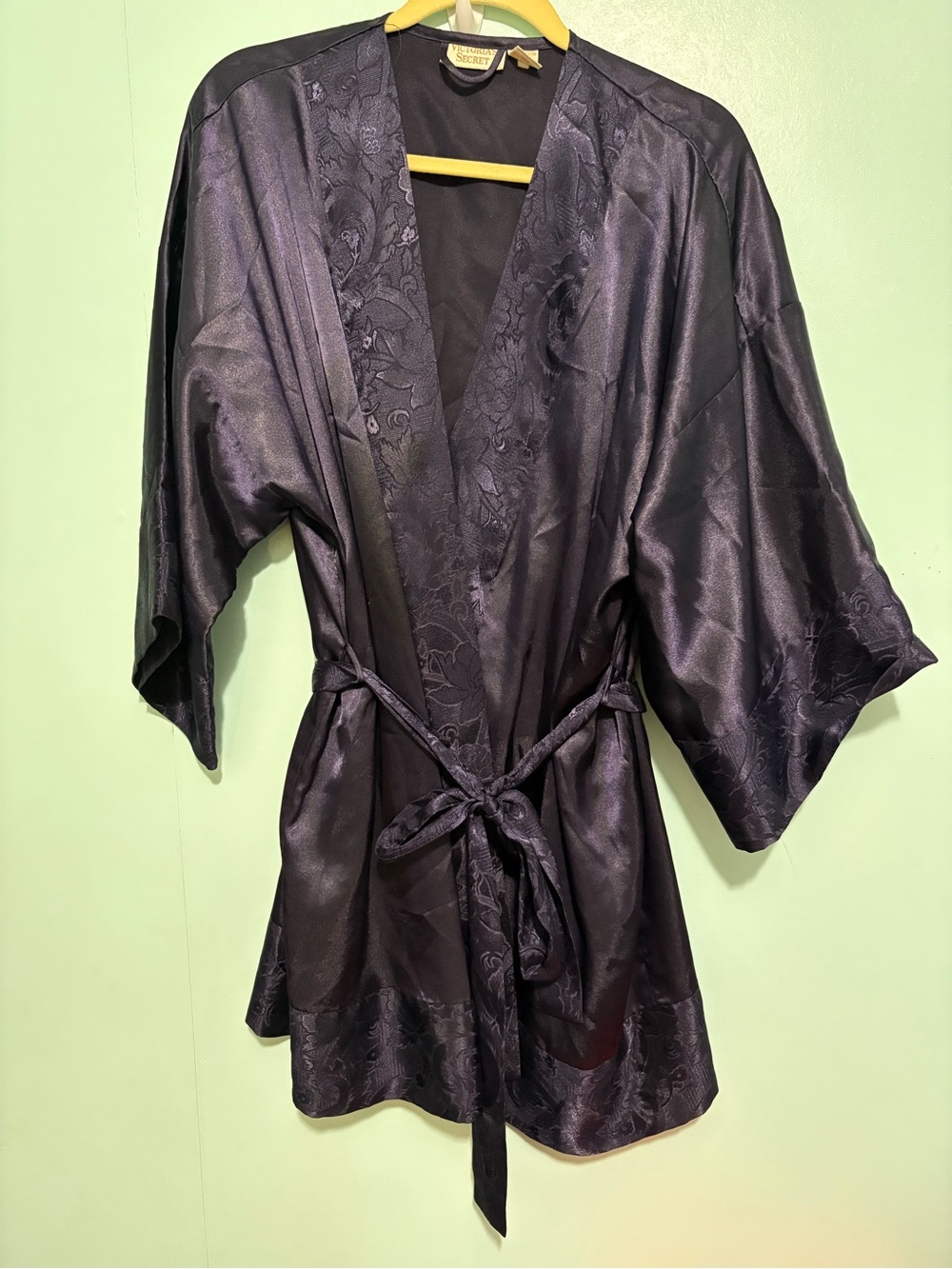 Victoria's Secret Dark Purple Satin Floral Kimono Robe
